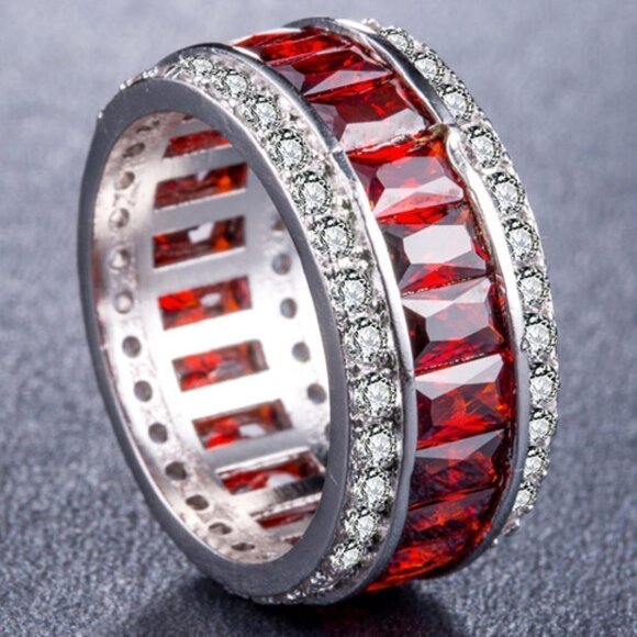 🎁CZ Anillos Re Rectangle Perfect CutCZ BaguetteCrystal UNVN12347 - Picture 3 of 5